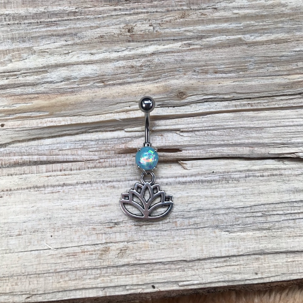 Blue Opal Lotus Belly Button‎ Ring